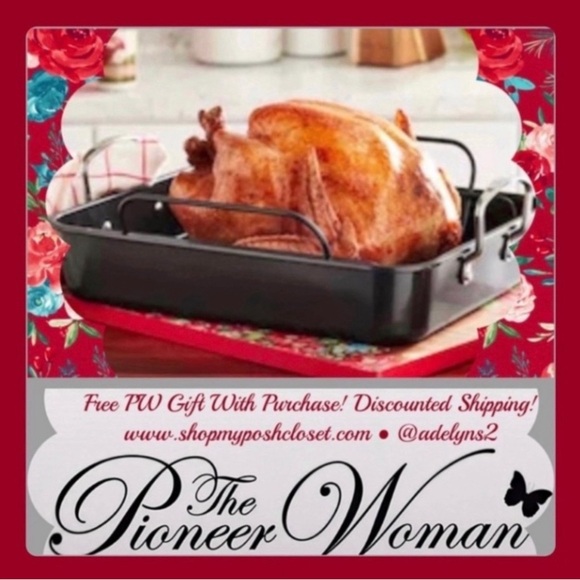 2022 🌺 New Pioneer Woman Large Roaster with Rack, Black - Picture 5 of 10